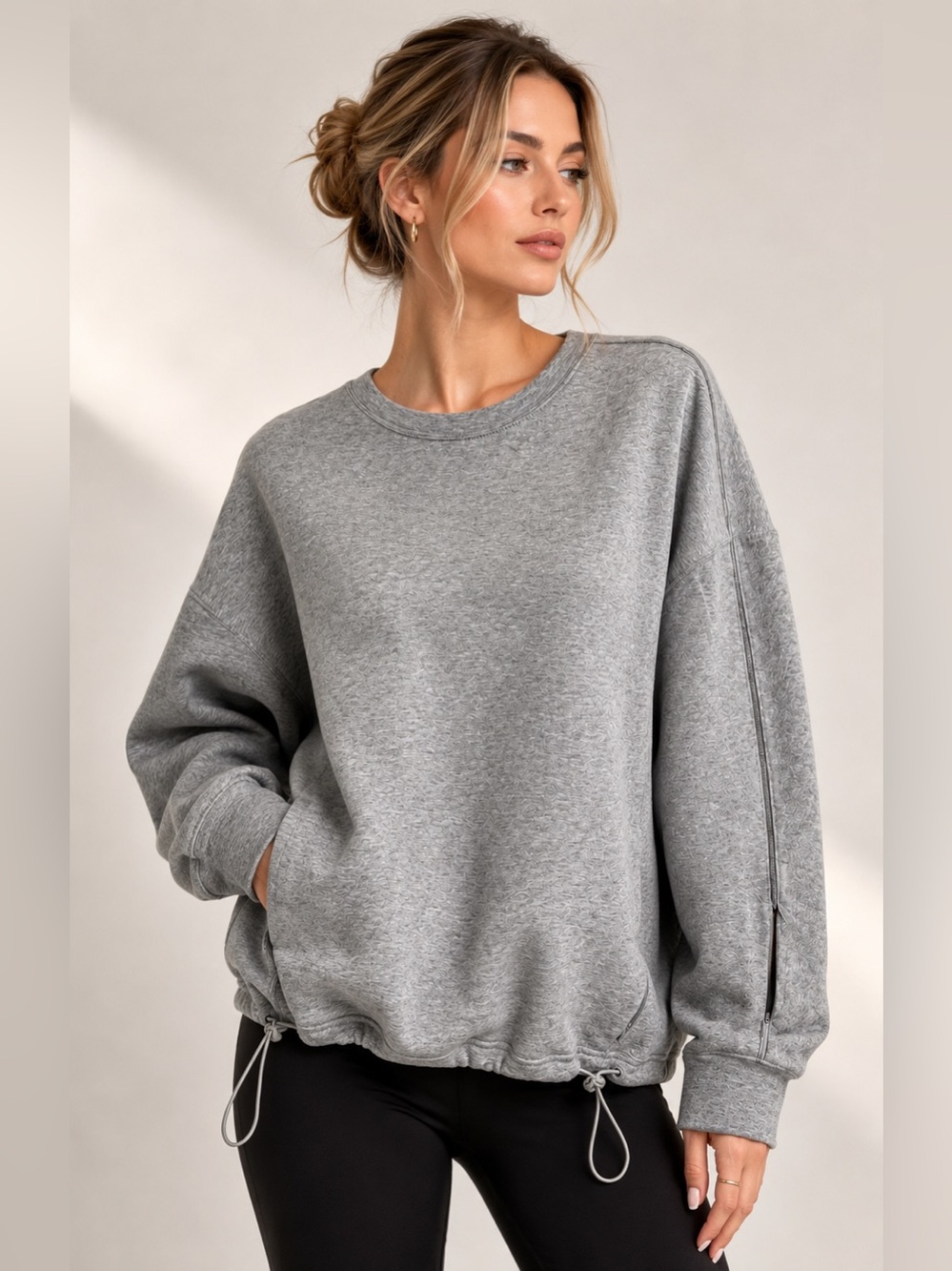 BR STANDARD Scuba Knit Oversized Utility Sweatshirt Heather Gray Size S